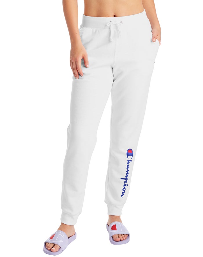 Champion Womens Joggers NZ - Powerblend Fleece Script Logo White ( 5364-ILJKG )